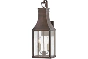 Hinkley Beacon Hill Large Wall Mount Outdoor Lantern - Estate Series, 2-Light, Aluminum, Clear Seedy Glass - Blackened Copper Finish