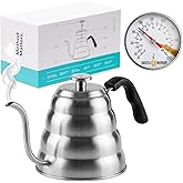 Barista Warrior Gooseneck Kettle, 1.2L Pour Over Kettle, Silver | Stainless Steel Stovetop Kettle with Thermometer, Precision Drip Spout for Controlled flow, Ideal for Coffee &amp; Tea, 40 oz