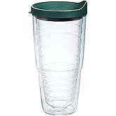 Tervis Clear & Colorful Lidded Made in USA Double Walled Insulated Tumbler Travel Cup Keeps Drinks Cold & Hot, 24oz, Hunter Green Lid