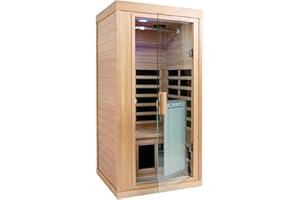 SALUSHEAT Infrared Sauna for Home, 1 Person Infrared Sauna, Canadian Hemlock Indoor Sauna Spa, 10 Min Warm-up, 8 Low Electromagnetic Field Heaters, 2 Bluetooth Speakers, 1 LED Reading Lamp, 1350W