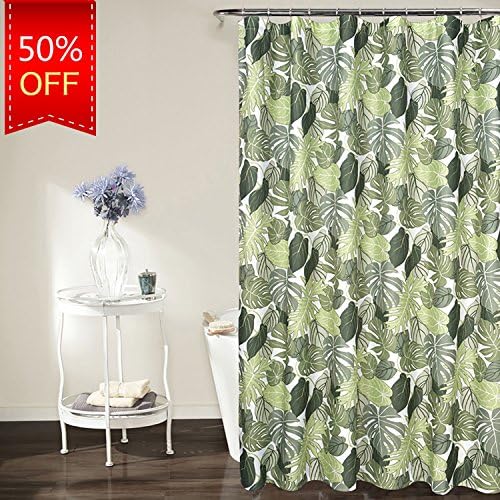 KindoBest Leaves Pattern Green Shower Curtains for Bathroom Waterproof/Easy Care Polyester Fabric Stall Curtain Size (72ร72 Inch)