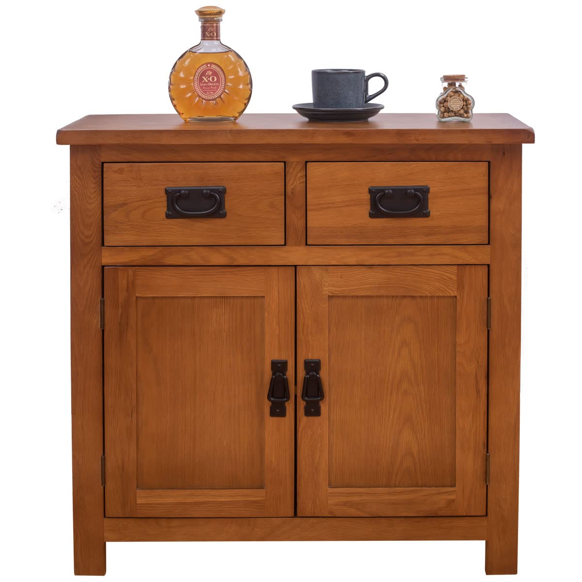 Aurotrice Oak Small Sideboard / 2 Door 2 Drawer Mini Sideboard/Living Room Storage (Rustic)
