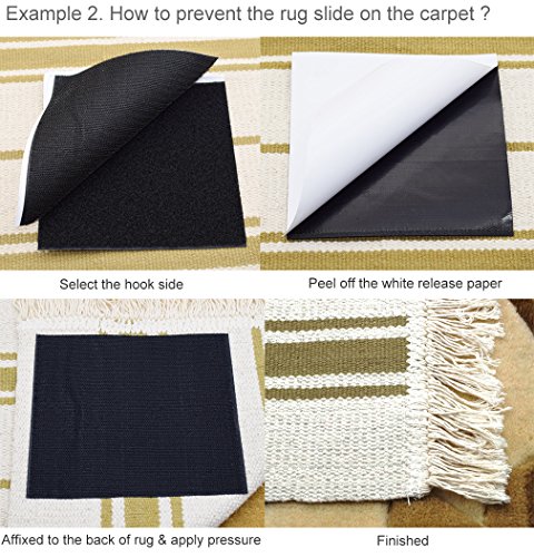 Rug Anchors, Larger Size and Stronger Sticky Non-slip Mat with Hook and Loop Square By Yorwe (4, Black) - Thumbnail 4