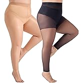 Yilanmy Plus Size Footless Tights for Women Tummy Control 40 Denier Curves Pantyhose 2 Pairs Shaping Leggings