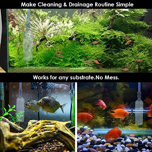 Fish Tank Gravel Cleaner Aquarium Cleaning Vacuum Siphon Pump with Adjustable Flow Control Tap & Fish Poop Net , Water Changing Drainer Filter Syphon Hose- Automatic Fluids Transfer Self Priming 7.5ft