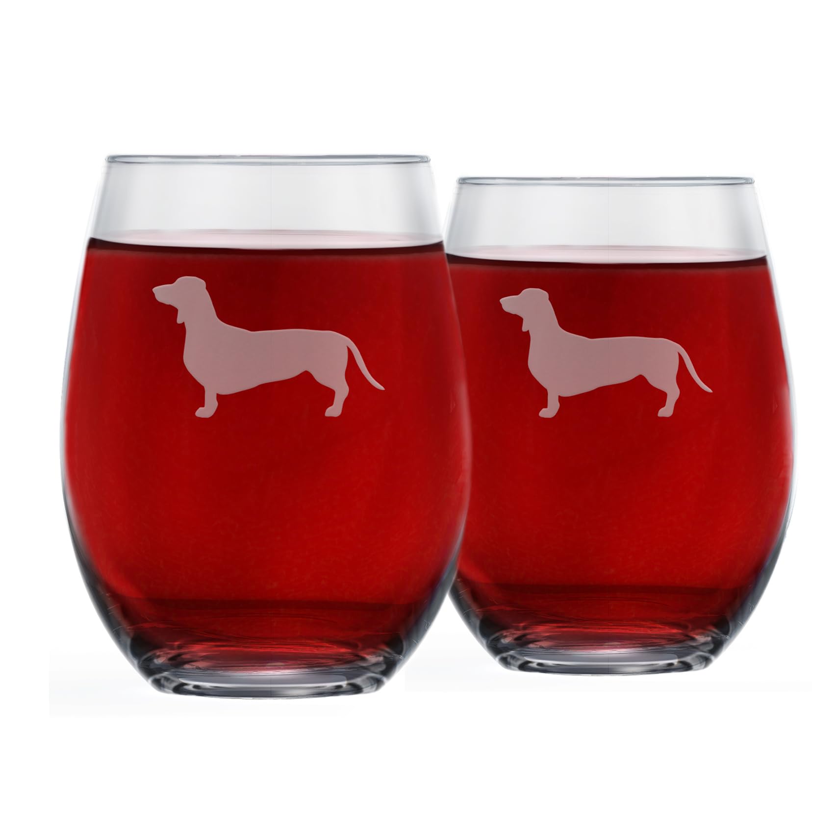 Greenline Goods Dachshund Stemless Wine Glasses (Set of 2) | Unique Gift for Dog Lovers | Hand Etched with Breed Name on Bottom