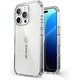 Speck Clear iPhone 16 Pro Case - Slim Phone Case - GemShell - Clear/Platinum Glitter