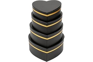 Oairse Black Gift Boxes with Lids for Present Heart Shaped Flower Boxes for Arrangements Set of 4 Floral Gift Boxes for Bridesmaid, Proposal, Wedding, Birthday, Baby Showers