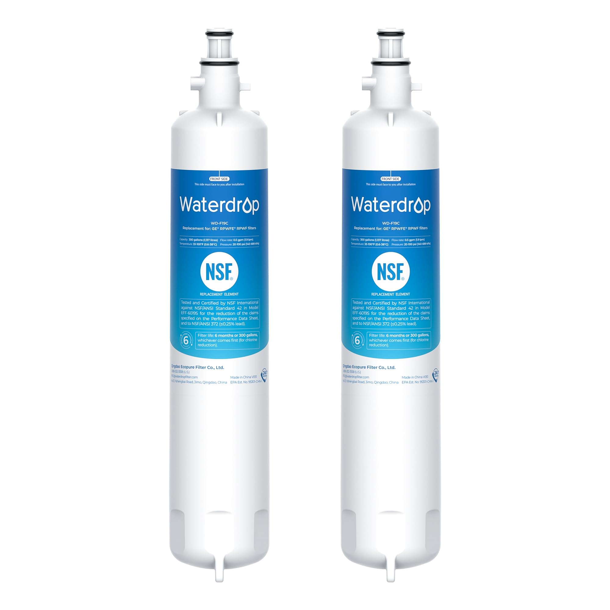 Photo 1 of Waterdrop Replacement for GE® RPWFE®, RPWF (Built-in CHIP) Refrigerator Water Filter, Compatible with GFE28GYNFS, GFE28GELDS, PFE28KELDS, PFE28KYNFS, GFD28GELDS, PWE23KELDS, 2 Filters