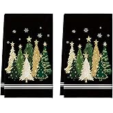 Artoid Mode Black Xmas Tree Star Christmas Kitchen Towels Dish Towels, 18x26 Inch Farmhouse Snowflakes Decoration Cleaning Set of 2