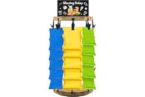 Bhyhok Chip Rack Snack Retail Display Rack with 40 Clips 360°Rotating Wood-based Chip Holder Snack Display With DIY Theme Board Candy Cookie Display Stand for Party Stall Minimart Desktop