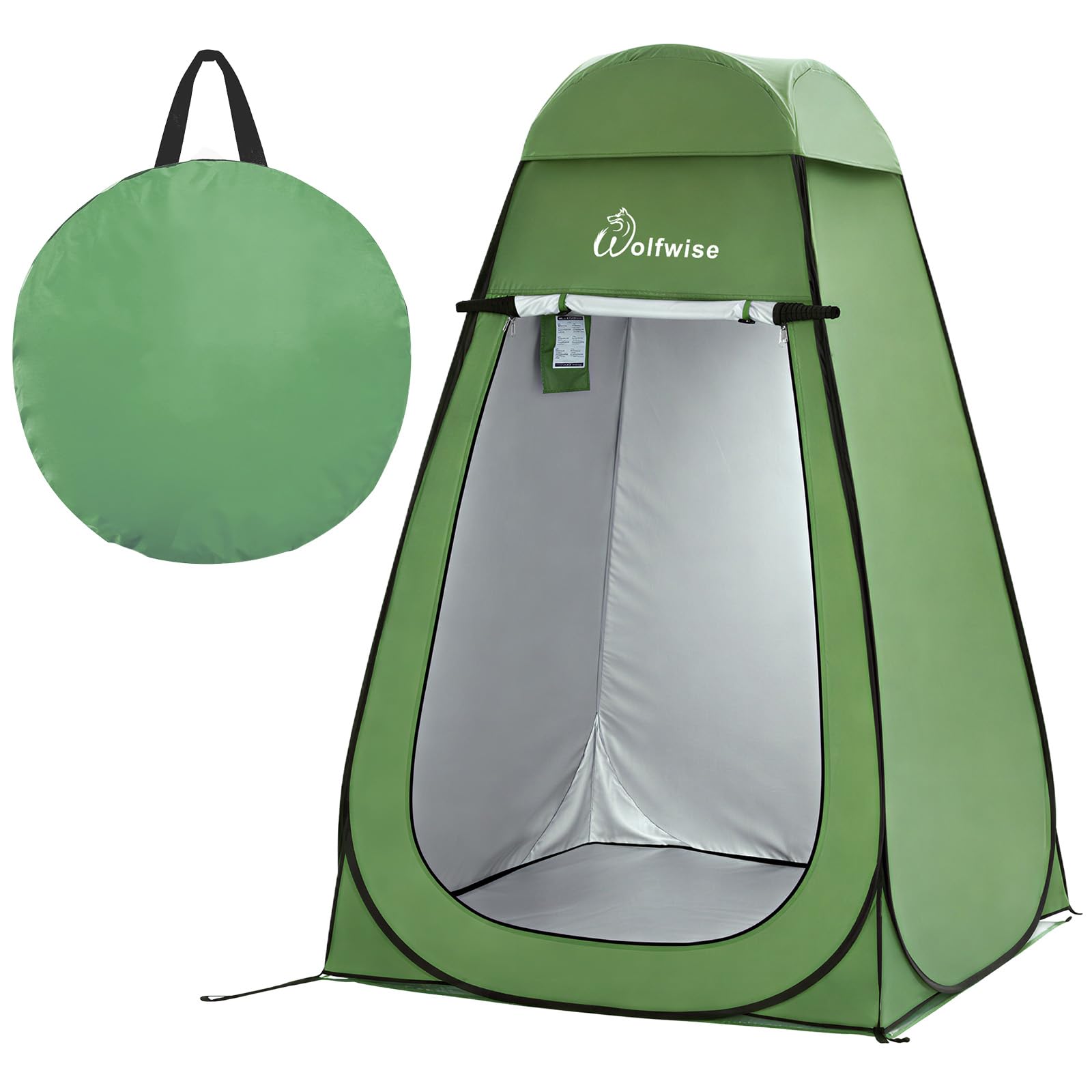 Wolfwise Pop Up Shower Tent with Floor, Portable Instant Changing Tent with Ventilation Window, Privacy Bathroom Toilet for Beach, Camping & Outdoor, Width 47" (120 CM), Height 75" (190 CM), Green