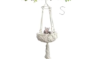 kathson Macrame Cat Hammock with Cushion,Handwoven Cats Bed,Hanging Indoor Boho Kitten Swing Beds for Playing Sleeping Climbing and Lounging(XL)