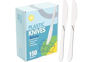 TONFORD Premium White Plastic Knives - Heavy Duty & Heat Resistant Disposable Cutlery for Parties, Picnics, and Everyday Use - 150 Count