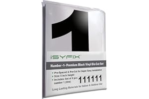 iSYFIX Black Vinyl Number 1 (One) Stickers - 6 Pack 5 inch Self Adhesive - Decal Die Cut & Pre-Spaced for Mailbox, Signs, Window, Door, Cars, Trucks, Home, Business, Address Number, Indoor & Outdoor