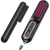 Cordless Hair Straightener Brush for Women - HFcoupe Electric Hot Comb Rechargeable Travel Portable Thermal Brush, Fast Heat Mini Straightening Tools with Ionic, Salon Smooth Styles Anywhere Black