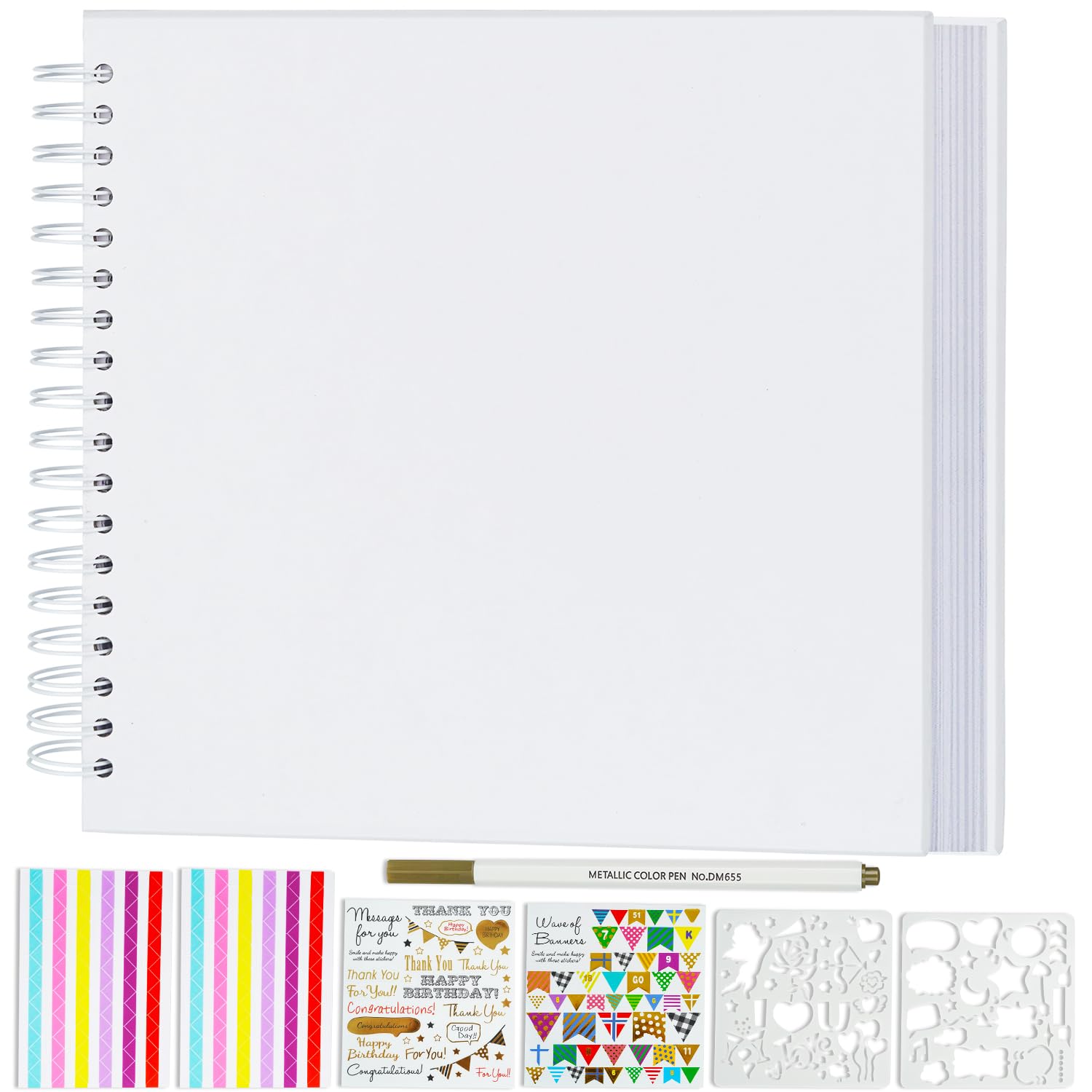 Miaikoe DIY Scrapbook Album 25.5x25.5 cm Hardcover Kraft Blank Paper Scrap Book with 20 Sheets Memory Book for Family Wedding Photography Anniversary (White)