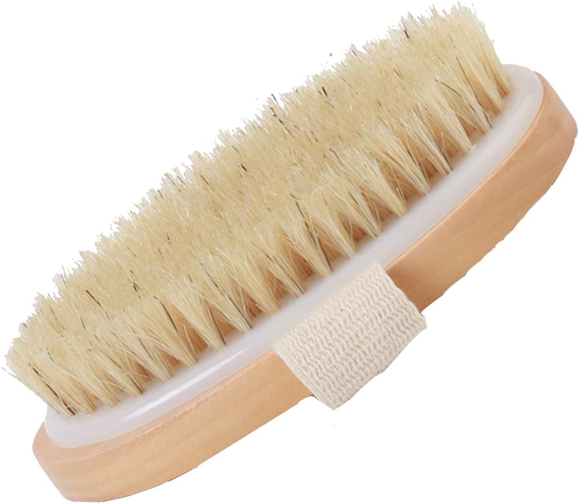 COOBA Dry Body Brushing Bath Brush Set Include Oval Shaped Handy Palm Body Brush and Wooden Comb 100% Natural Bristles Good for Health and Beauty