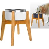 Dog Bowl Stand for Large Dogs - Adjustable, Bamboo | Use to Elevate, Raise Pet Food Water and Slow Feeder Bowls, Expandable with Locking Option, Non-Slip Feet, Stand Only