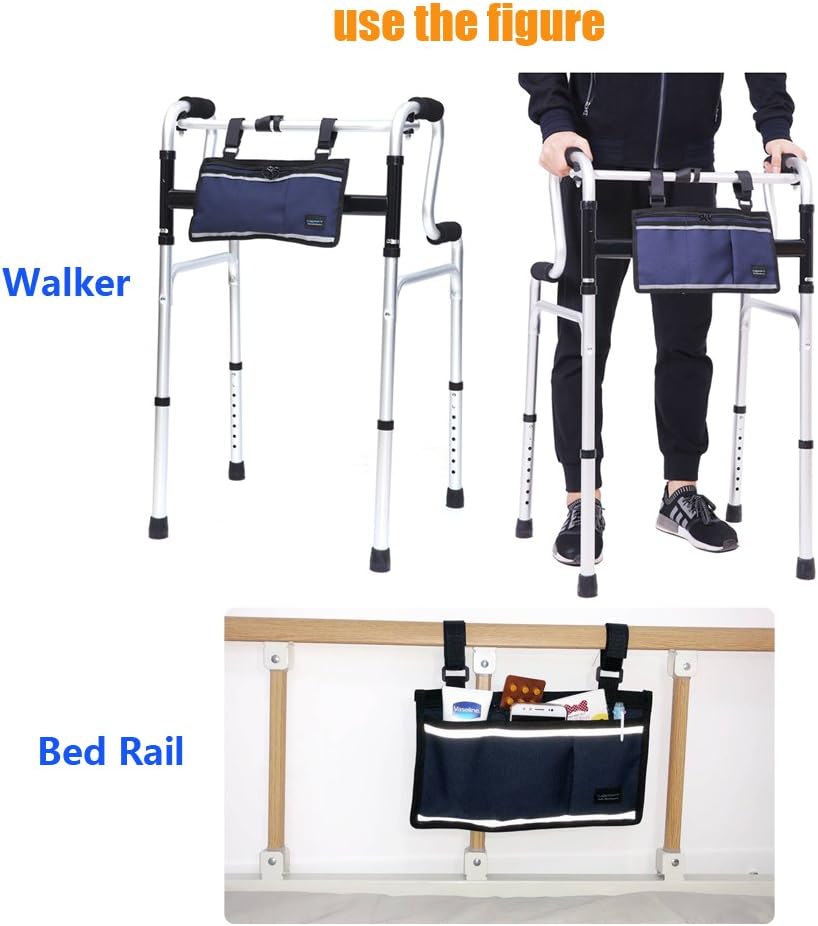 Walker Bag Wheelchair Electric Scooter Bag Travel Carry Bag Pouch Armrest Side Organizer Mesh Storage Cover - Fits Most Bed Rail, Scooters, Walker, Power & Manual Electric Wheelchair (Dark Blue): Health & Personal Care