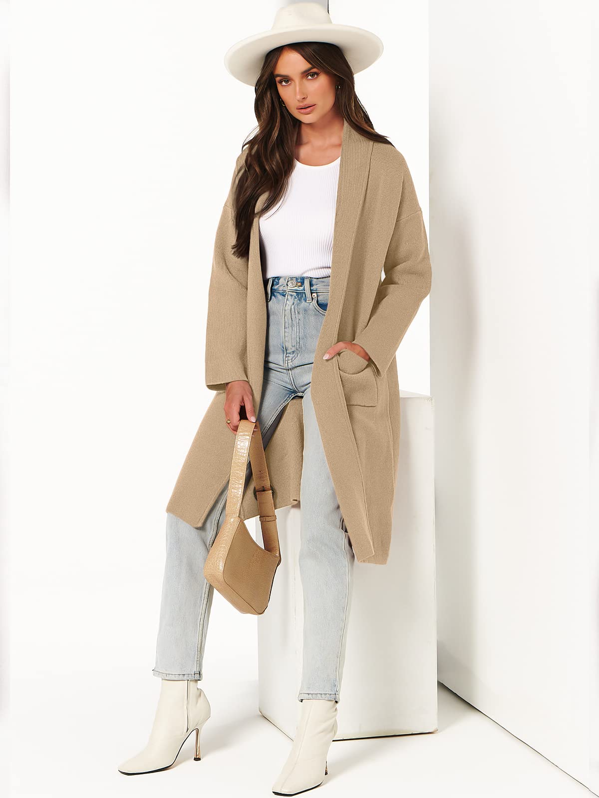 ANRABESS Women's Cardigan Long Sweater Oversized Open Front Knit Duster Coat 2025 Trendy Lady Fall Coatigan Outerwear