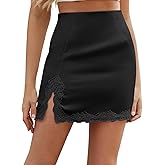 FARORO Satin Silk Lace Mini Skirts for Women Casual High Waist Zipper Short Skirt