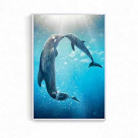 Amazon イルカポスター海夕日イルカ絵画キャンバスプリント壁アート画像寝室装飾用インテリア装飾アートワーク壁画 ウォールステッカー オンライン通販