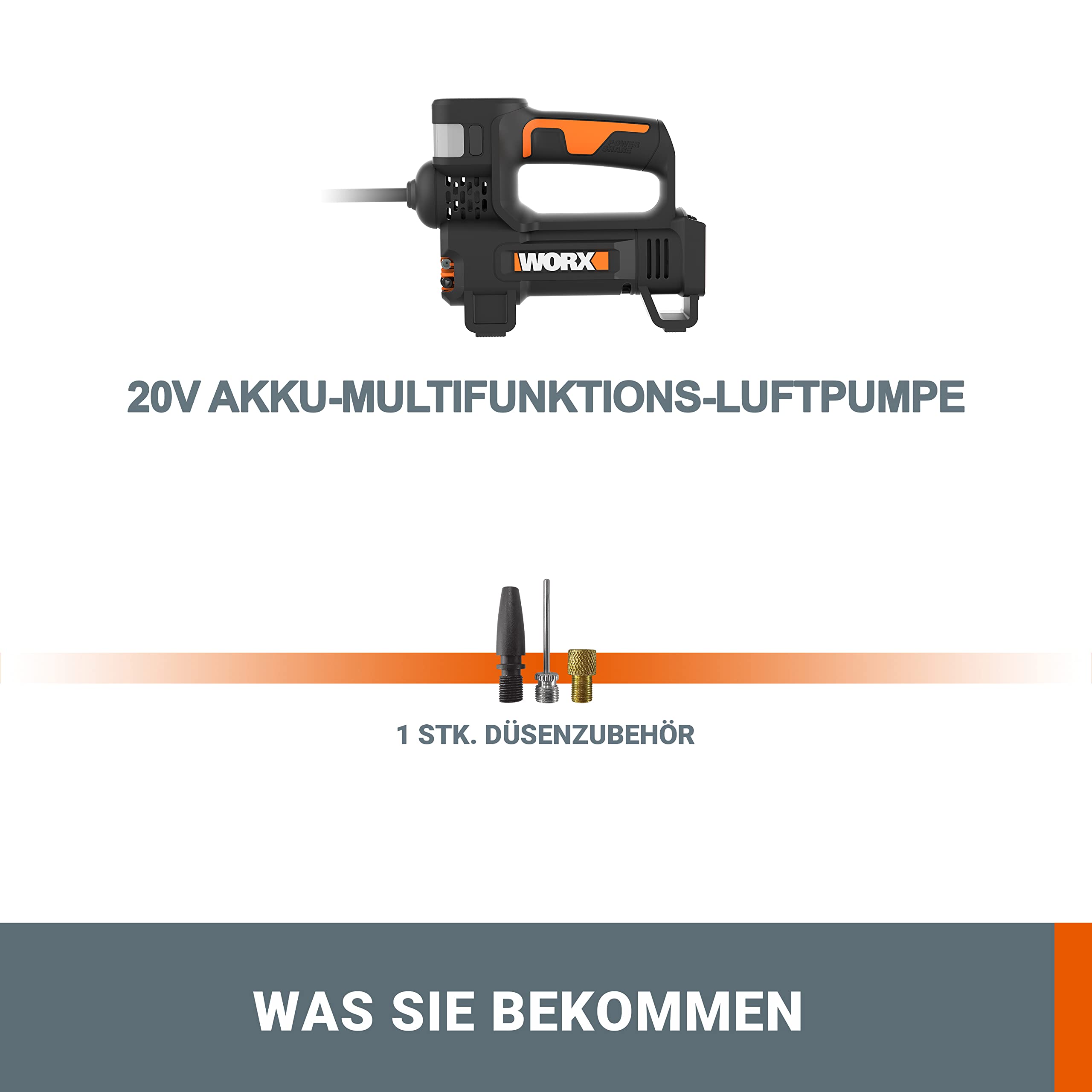 WORX WX092.9 Akku-Kompressor - 4 in 1: multifunktionale Luftpumpe mit punktgenauer Digitalanzeige & Druckkontrolle, Arbeitsleuchte & SOS-Notsignalleuchte - max. 10 bar - ohne Akku & Ladegerät 5