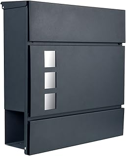Briefkasten anthrazit grau RAL 7016 Sichtfenster Zeitungsfach Wandbriefkasten mit Zeitungsrolle Design Post Mailbox 11 (anthrazit-grau RAL7016)