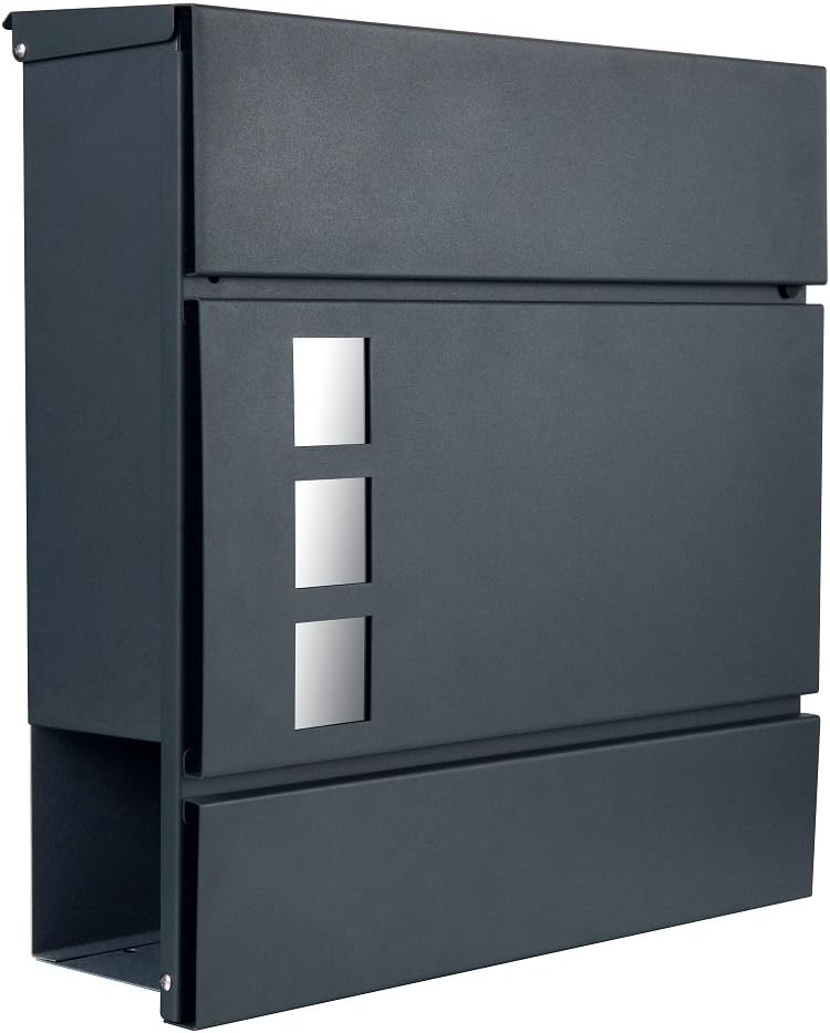 Briefkasten anthrazit grau RAL 7016 Sichtfenster Zeitungsfach Wandbriefkasten mit Zeitungsrolle Design Post Mailbox 11 (anthrazit-grau RAL7016)