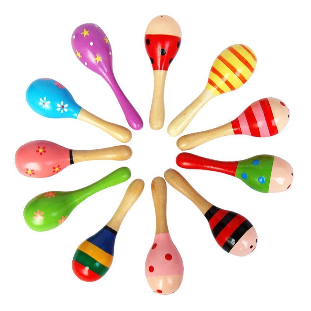 1 Pcs Wooden Colorful Handbell Rattle Baby Infant Child