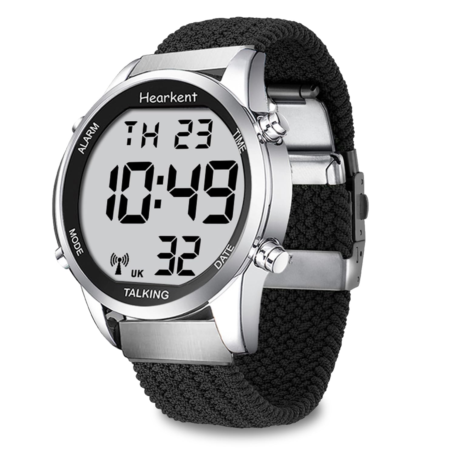Hearkent Digital Talking Watch with British English Speaking Pleasant Voice and Extension Nylon Braided Adjustable Strap for Elderly