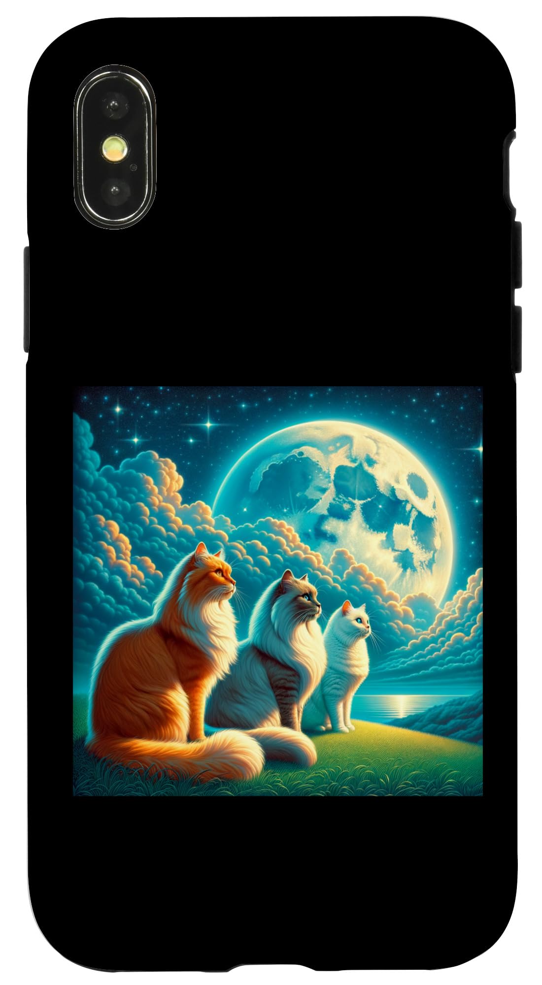 iPhone X/XS Stargazing Cats with Moon and Stars Night Sky Case