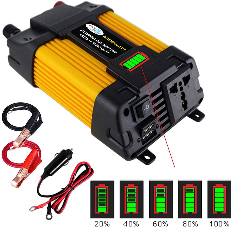 12V Inverter, Solar Inverter 12V DC to 110V / 220V AC Converter Pure Sine Wave Inverter with AC Socket Dual 2.1A USB 300W Power Inverter,12Vto110V