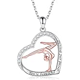 Gymnastics Necklace Sterling Silver - Gymnast Heart Pendant Inspiration Sport Ballerina Jewelry Gift Birthday Christmas