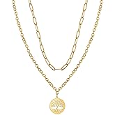 Aoliantty Dual-Layer Pendant Necklace,Stainless Steel,14K Gold Plated,Clavicle Shape,18 inches