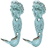 SOFFEE DESIGN 2pcs Mermaid Shape Metal Wall Coat Hooks, Farmhouse Decoration Wall Mounted Hanging Racks Coat Hooks for Keys, Towels, Clothes, Scarf, Bag