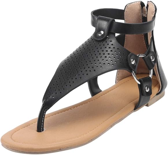 Amazon.com | AKIMPE Flat Sandals for Women Comfort Gladiator Open Toe Elastic Summer Ankle Beach 