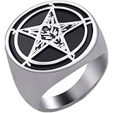 ELFASIO Pentagram Satanic Baphomet Goat Rings Sulfur Leviathan Cross Satan Demon Devil Symbol Men Stainless Steel Ring Size 7-15