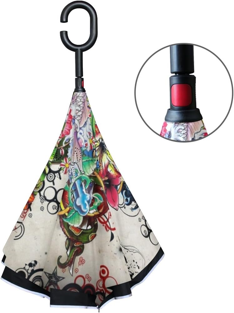 ISAOA Large Umbrella Inverted Umbrella Windproof Double Layer Construction Reversed Folding Umbrella for Car Use,C-Shaped Handle Umbrella Flower Heart Full Of Love Umbrella for Women and Men - Image 4