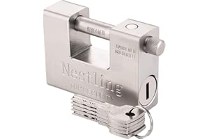 NESTLING 94mm Padlock with Key, High Security 5 Keys Heavy Duty 1.1 KG D-Shaped Solid Brass Outdoor Keyed Padlock - Protect Garage Door, Containers, Shed, Shutter, Gate and Warehouse