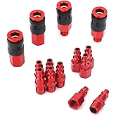 SUNJOYCO 14 PCS Air Compressor Fittings, 1/4 Inch NPT Air Hose Fittings, Quick Connect Air-Coupler and Plug Kit, Aluminum Pne