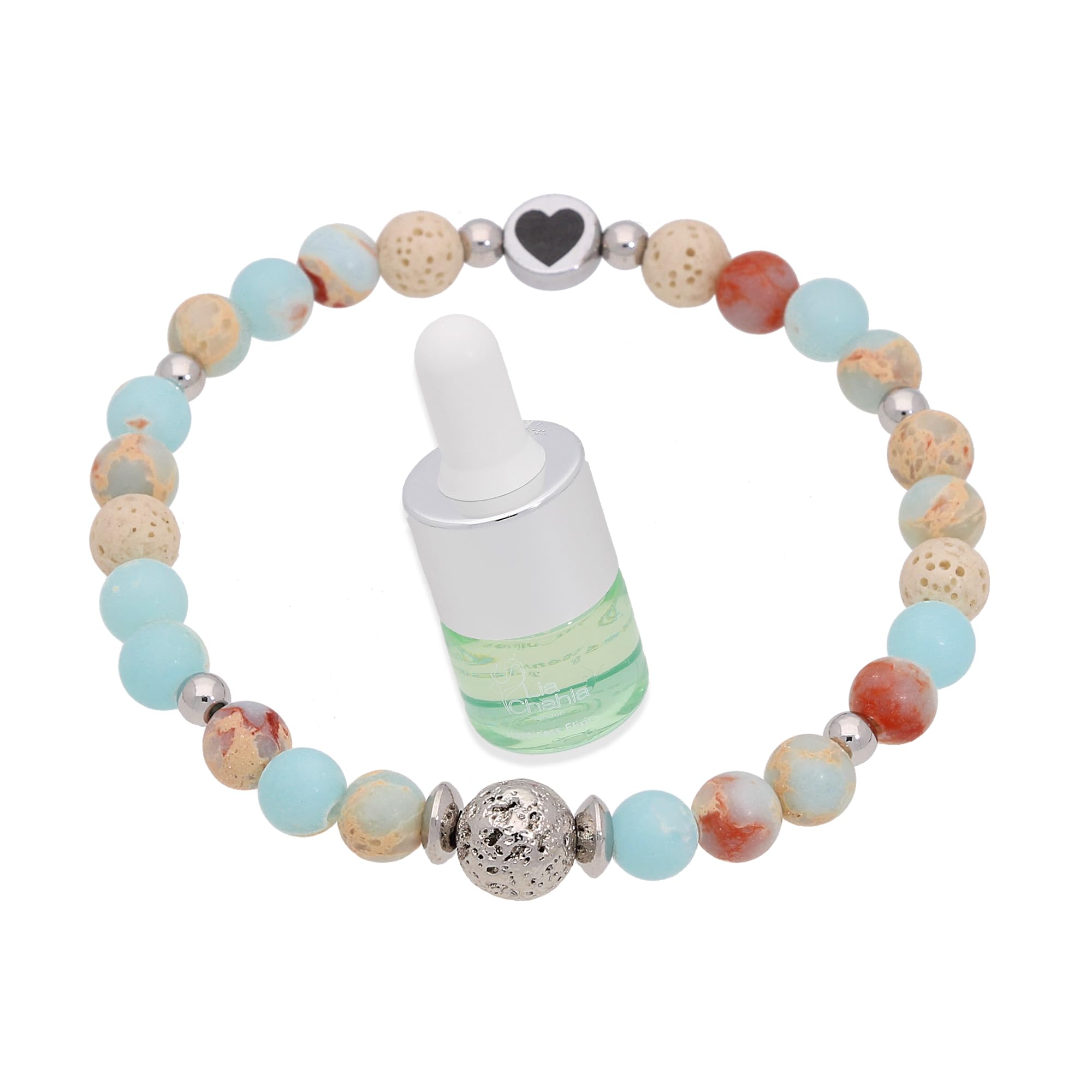 Lia Chahla London Ocean Jasper & Lava Rock Bracelet with Happiness Essential Oil – Aromatherapy Diffuser Stretch Bracelet for Stress Relief – Crystal Healing Jewellery