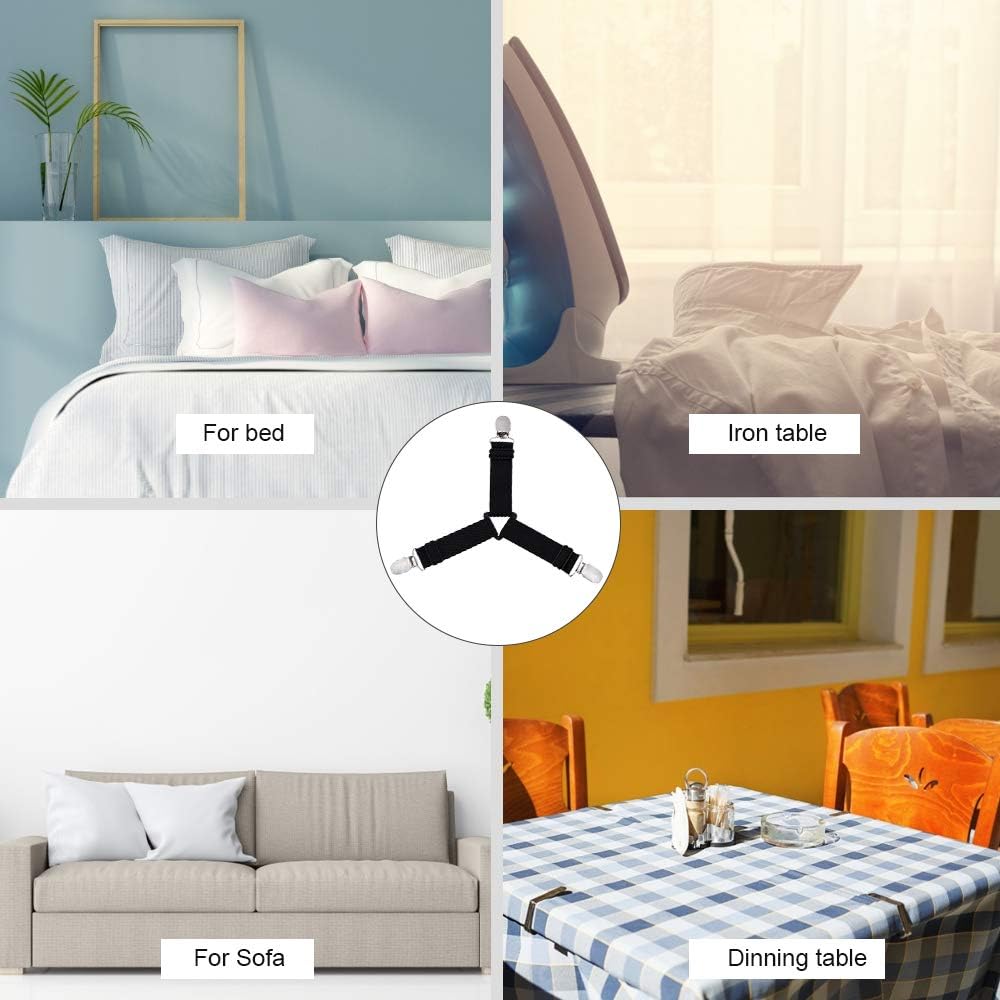 JINGMAX Bed Sheet Holder Clips,4pcs Adjustable Bed Sheet Straps, Triangle Elastic Mattress Sheet Clips with Durable Grippers Clips Keeping Sheet in Place (4PCS Black): Home & Kitchen