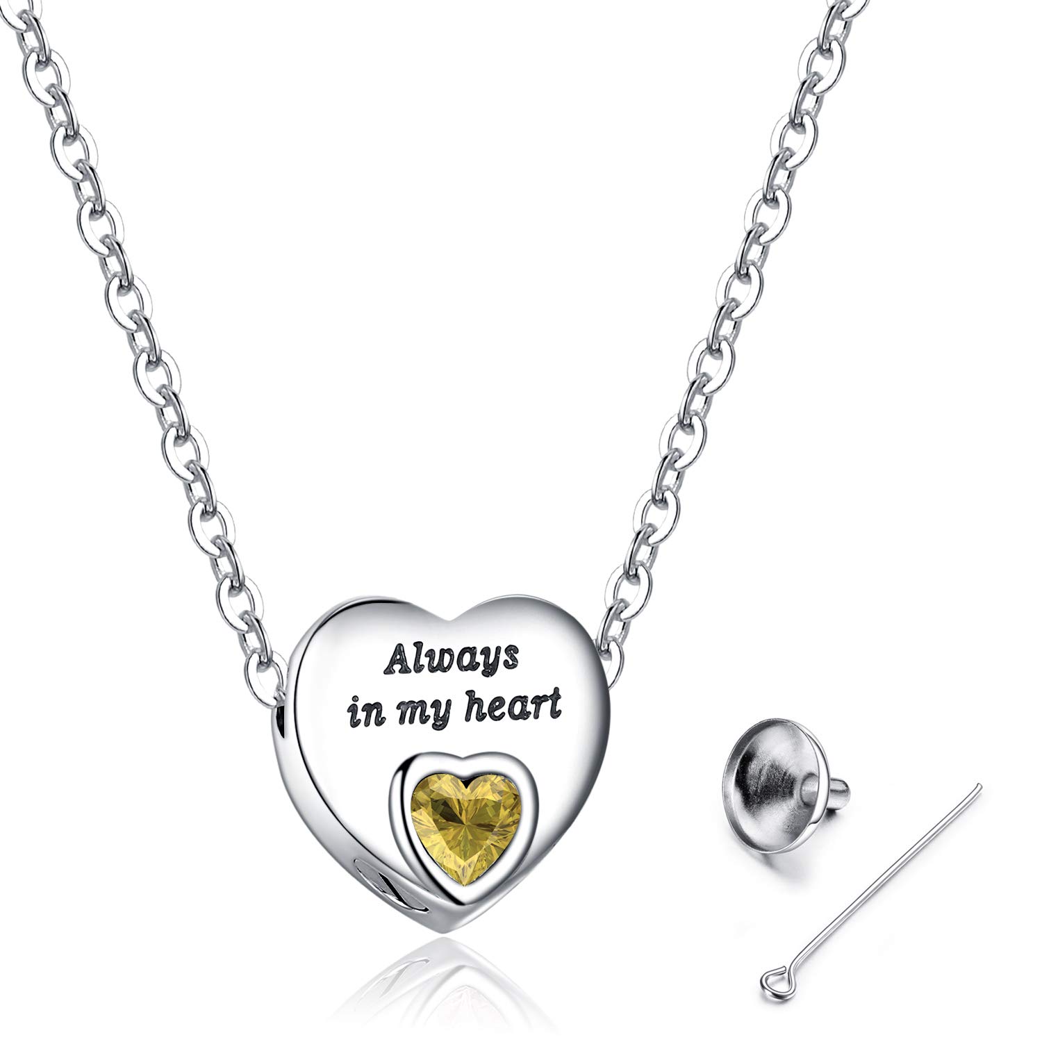 Always in My Heart Urn Necklace for Ashes Birthstone Cremation Jewelry Keepsake Holder Memorial Locket Necklace Pendant