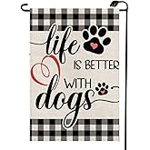 Pet Paw Welcome Garden Flag 12x18 Inch Double Sided Buffalo Plaid Is Better with Dogs Outside Yard Farmhouse Flag CW01