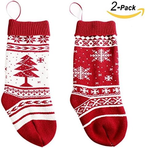 Wiliboat Christmas Knit Stockings 2 Pack 18.5" Large Knit Christmas Stockings, Classic Xmas Tree/Snowflake Pattern