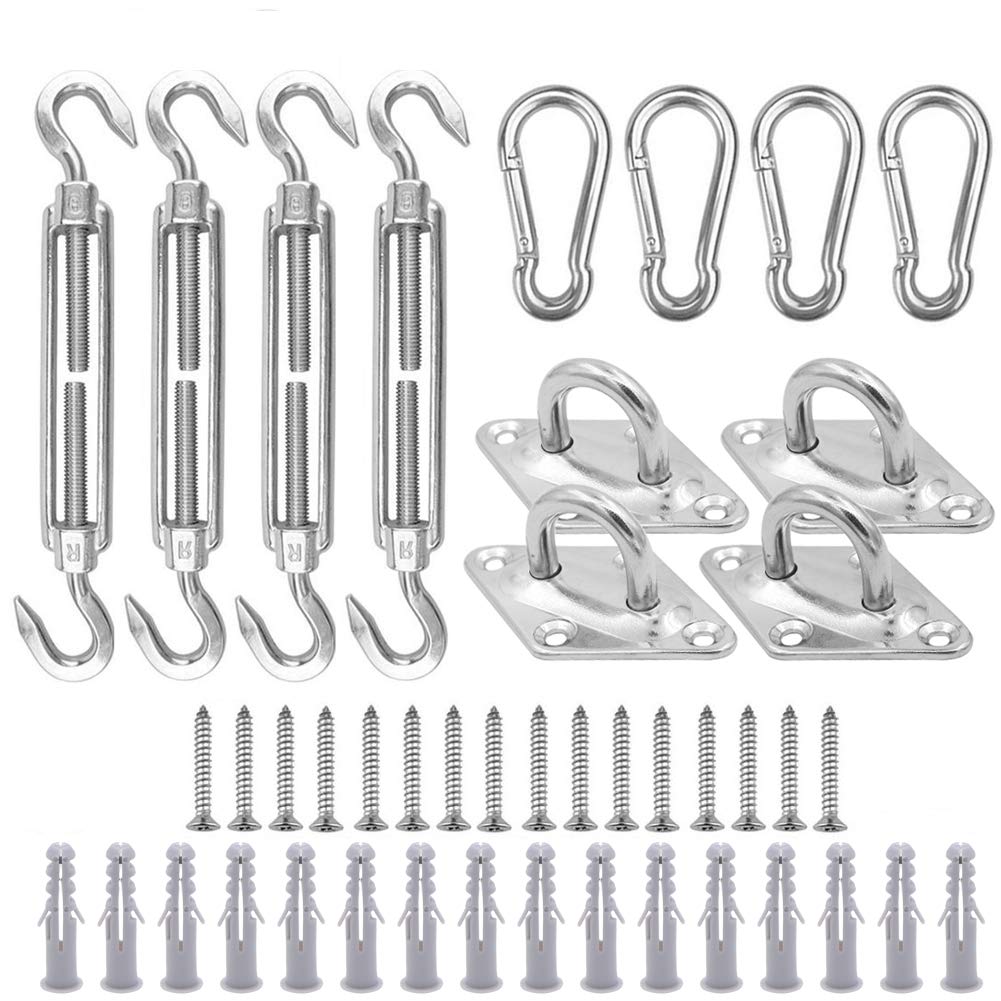 Boerni M6 Heavy Duty Sun Shade Sail Hardware Kit for Garden Rectangle and Square Sun Shade Sail Installation, Awning Attachment Set - 304 Stainless Steel Sun Shade Sail Fixing Kit