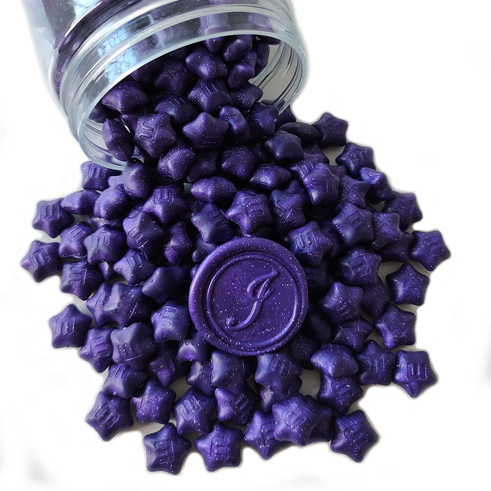 300 Pcs Lucky Star Sealing Wax Beads, PORXFLY Flash Wax Seal Beads for Seal Stamp, Great for Wedding Invitations, Wine Packages,Cards Envelopes, Gift Wrapping (Amethyst)