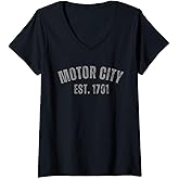 Womens Motor City Est. 1701 Vintage Distressed Detroit V-Neck T-Shirt